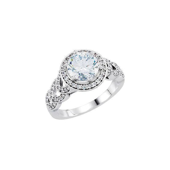 Bague Solitaire Naturel Diamants Ronds Avec Accents Halo 1.86 Ct.