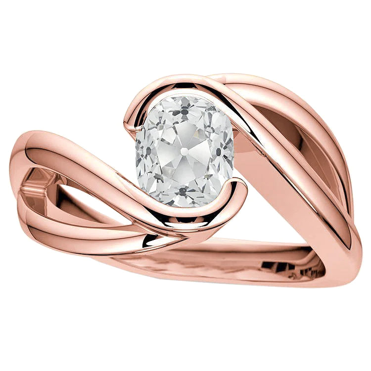 Bague Solitaire Old Cut Coussin Réel Diamant 3.75 Carats Tige Fendue