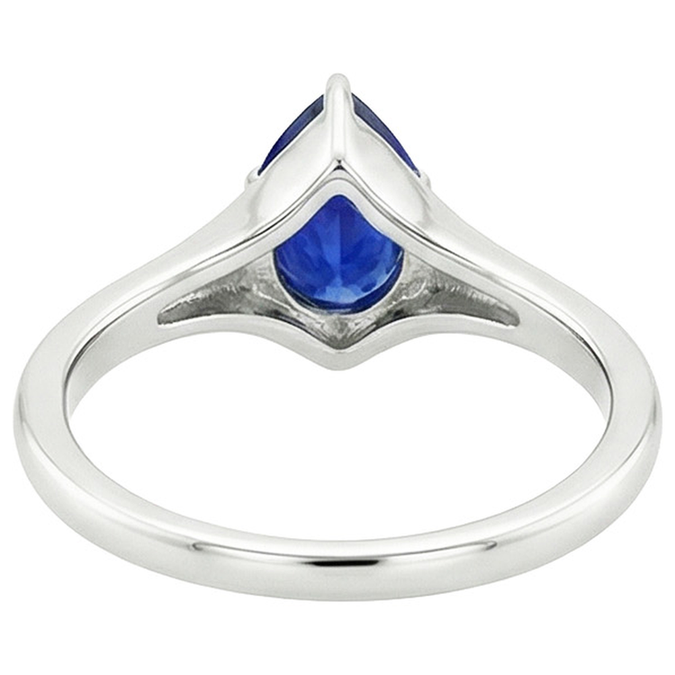 Bague Solitaire Or Blanc 14K Saphir Bleu Poire 3.50 Carats