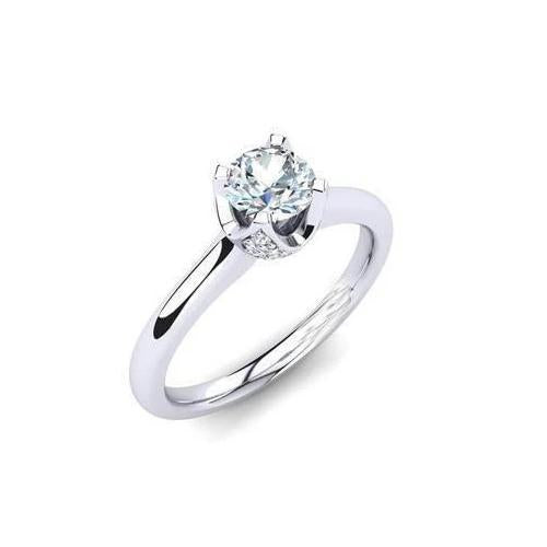 Bague Solitaire Or Blanc 1.50 Carats Réel Diamant Rond