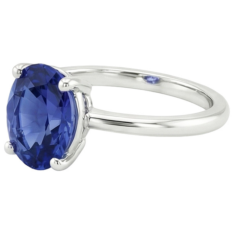 Bague Solitaire Or Blanc Bijou Ovale Saphir Ceylan 2 Carats
