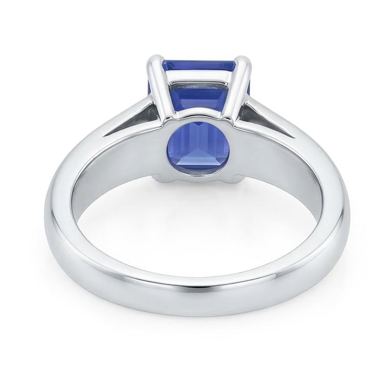 Bague Solitaire Or Blanc Taille Emeraude Saphir Ceylan 1.50 Carats
