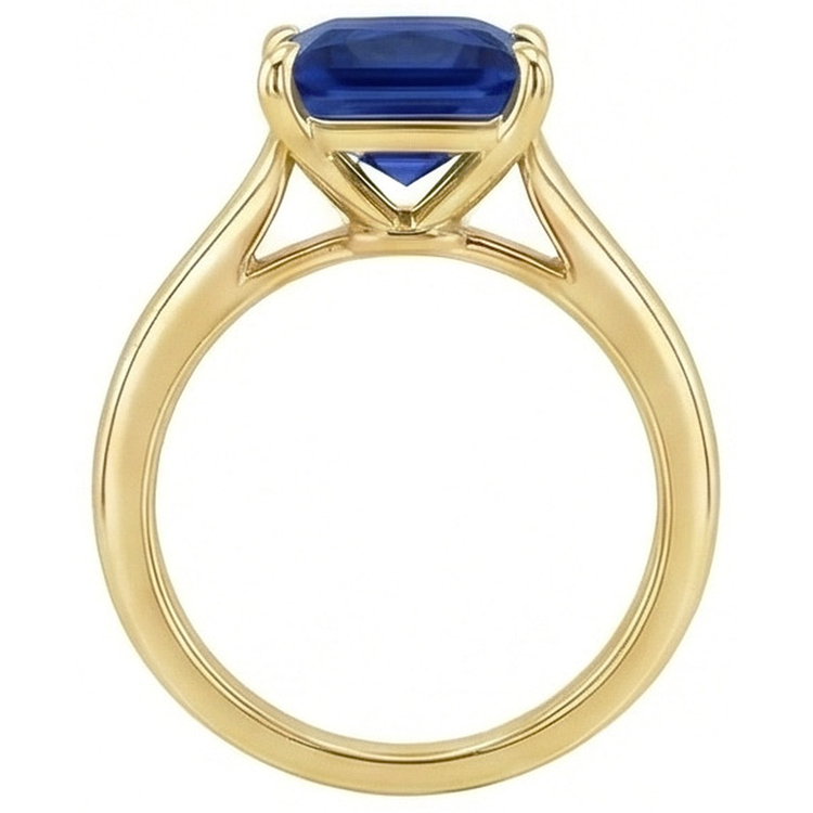 Bague Solitaire Or Jaune Princesse Saphir Bleu Pierre 5 Carats