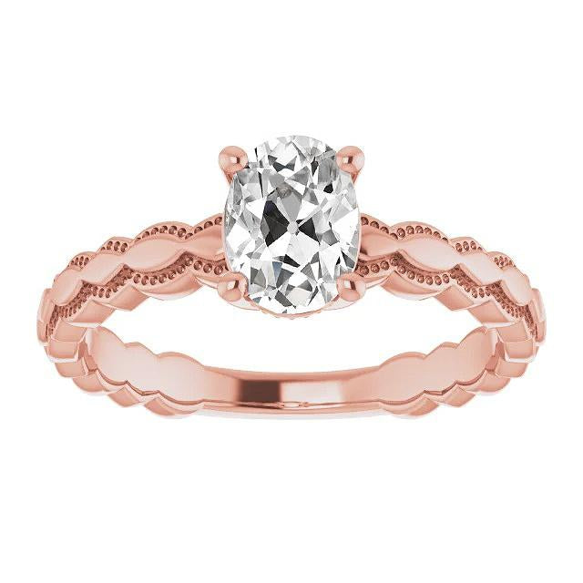 Bague Solitaire Or Rose Ovale Naturel Diamant Taille Ancienne 3.25 Carats