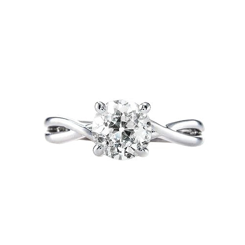Bague Solitaire Or Taille Ancienne Réel Diamant Rond Tige Torsadée 1 Carat