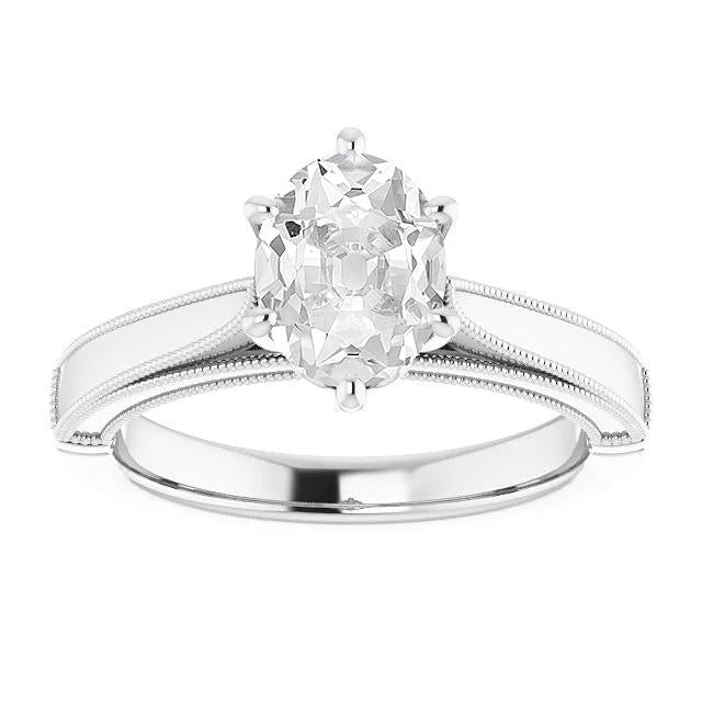 Bague Solitaire Ovale Naturel Diamant Taille Ancienne 6 Griffes Ensemble 4 Carats Tige Conique