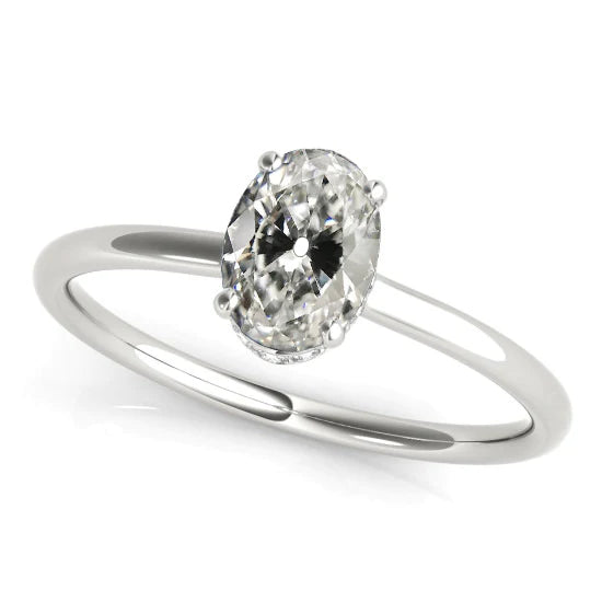 Bague Solitaire Ovale Vieux Mineur Réel Diamant Sertie Griffe Or Blanc 3 Carats