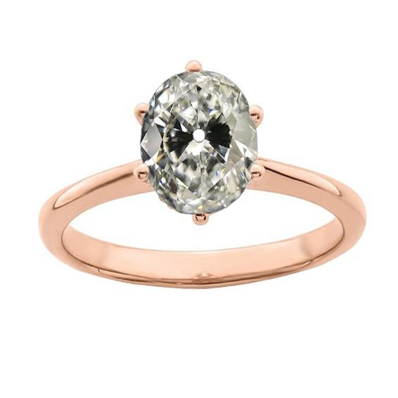 Bague Solitaire Ovale Vieux mineur Naturel Diamant Or Rose 14K 3.50 Carats