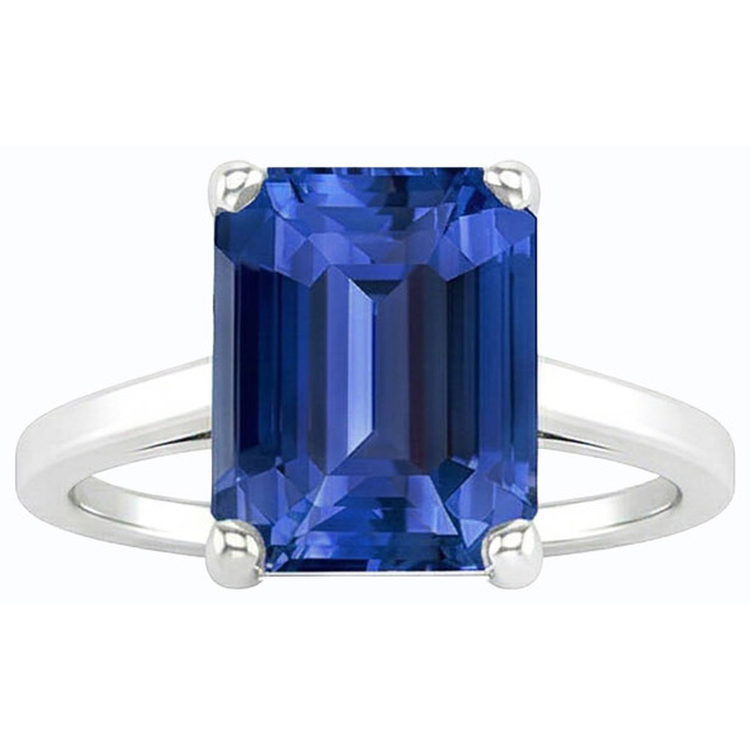 Bague Solitaire Pierres Précieuses Forme Émeraude Saphir Ceylan 2.50 Carats