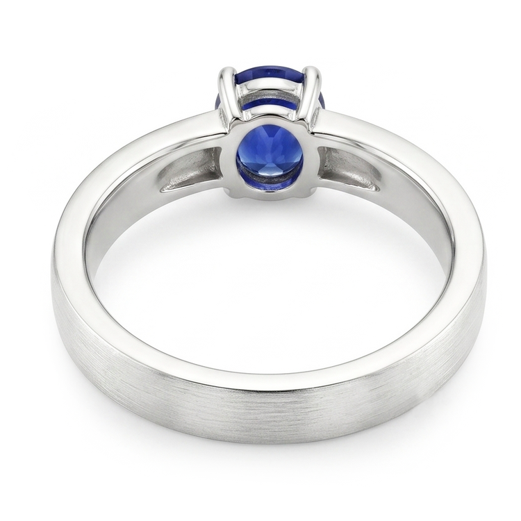 Bague Solitaire Pierres Précieuses Homme Saphir Bleu Naturel Ovale 1.50 Carats