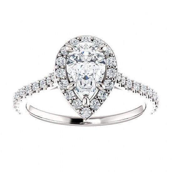 Bague Solitaire Poire Halo & Réel Diamant Rond Avec Accents 1.50 Ct.