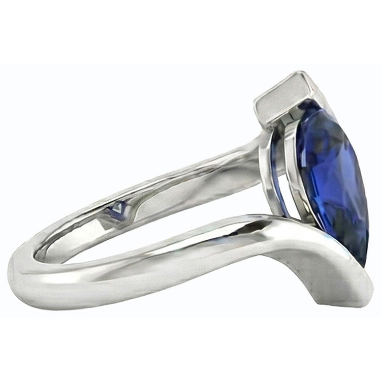 Bague Solitaire Poire Saphir Bleu Foncé Or 14K Style Tension 2 Carats
