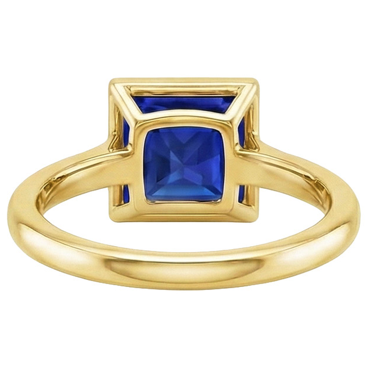 Bague Solitaire Princesse Lunette Sertie Saphir Bleu 5 Carats Or Jaune