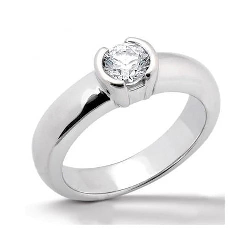 Bague Solitaire Réel Diamant 1.01 Ct. Or Blanc 14K