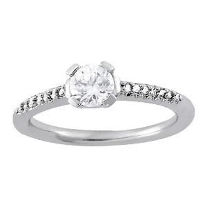 Bague Solitaire Réel Diamant 1.12 Carat Avec Accents Or Blanc 14K