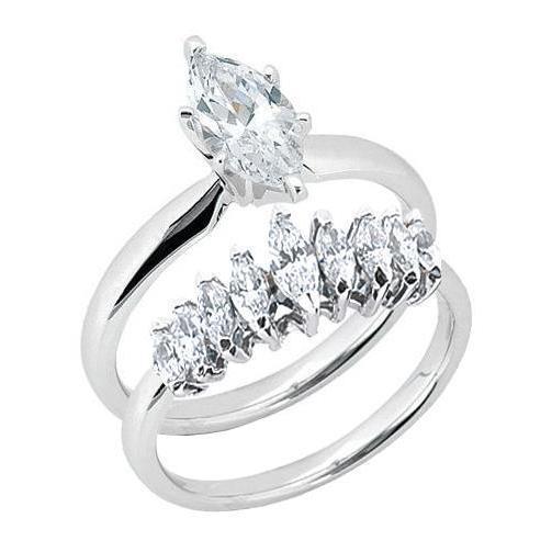 Bague Solitaire Réel Diamant 2.50 Carats Taille Marquise Avec Ensemble Bande