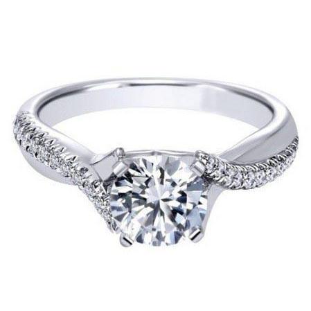 Bague Solitaire Réel Diamant Avec Accents Or Blanc Massif 14K 1.05 Carats