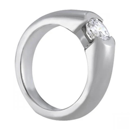 Bague Solitaire Réel Diamant Demi Lunette 0.75 Carats Bijoux