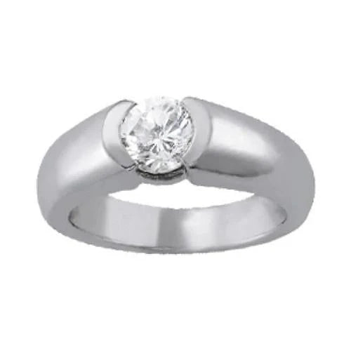 Bague Solitaire Réel Diamant Demi Lunette 0.75 Carats Bijoux