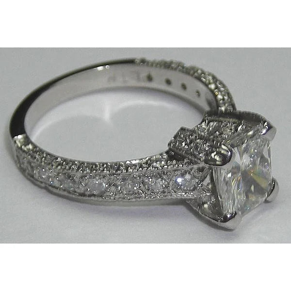 Bague Solitaire Réel Diamant Fantaisie Pave 3 Carats Taille Princesse Avec Accents