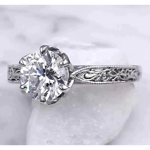 Bague Solitaire Réel Diamant Miligrain Filigrane 2 Carats