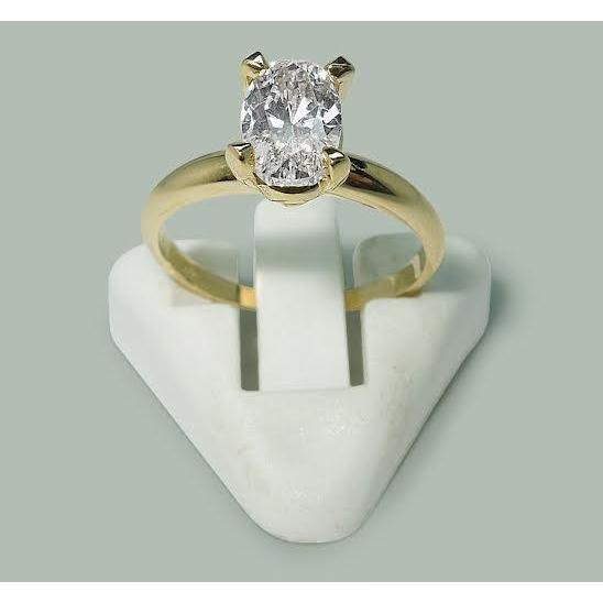 Bague Solitaire Réel Diamant Ovale 1.51 Carat Or Jaune 14K