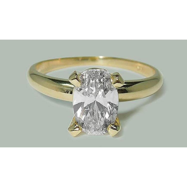 Bague Solitaire Réel Diamant Ovale 1.51 Carat Or Jaune 14K