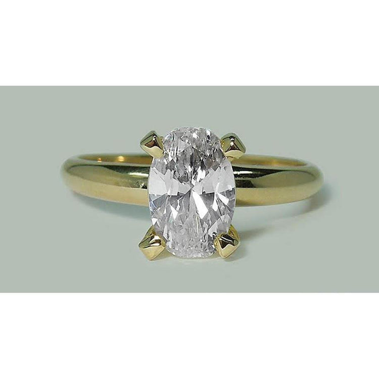 Bague Solitaire Réel Diamant Ovale 1.51 Carat Or Jaune 14K