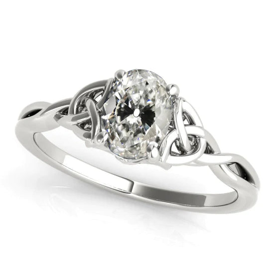 Bague Solitaire Réel Diamant Ovale Taille Ancienne Style Noeud Infini 3 Carats