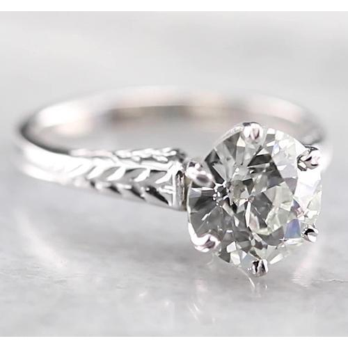 Bague Solitaire Réel Diamant Rond 2 Carats Or Blanc 14K