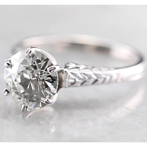 Bague Solitaire Réel Diamant Rond 2 Carats Or Blanc 14K