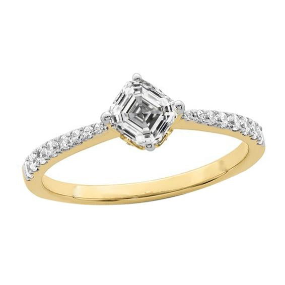 Bague Solitaire Réel Diamant Rond & Asscher Tige Conique 3.25 Carats