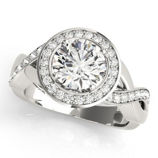 Bague Solitaire Réel Diamant Rond Avec Accent Halo 2.10 Carat WG 14K