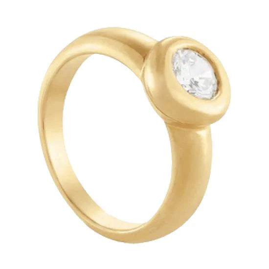 Bague Solitaire Réel Diamant Rond Serti Lunette 1.01 Carat Or Jaune 14K