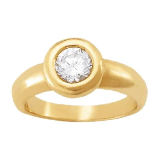 Bague Solitaire Réel Diamant Rond Serti Lunette 1.01 Carat Or Jaune 14K