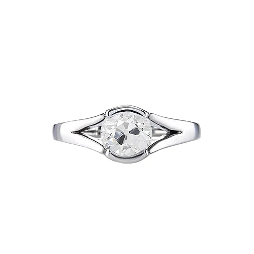 Bague Solitaire Réel Diamant Rond Taille Ancienne Tige Fendue Or Blanc 1 Carat
