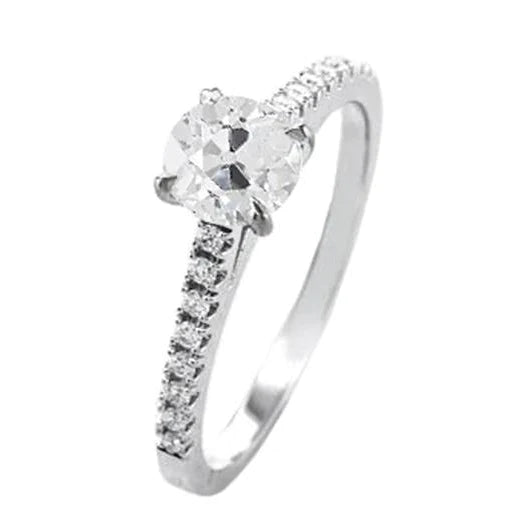 Bague Solitaire Réel Diamant Rond Vieux mineur Avec Accents 2 Carats