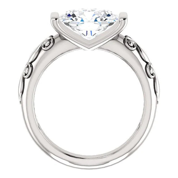 Bague Solitaire Réel Diamant Style Antique 2.50 Carats Filigrane Or Blanc
