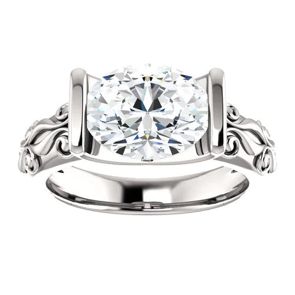 Bague Solitaire Réel Diamant Style Antique 2.50 Carats Filigrane Or Blanc