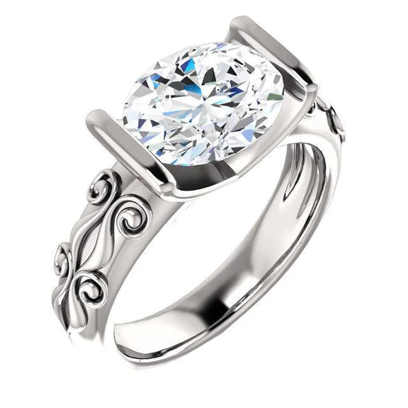 Bague Solitaire Réel Diamant Style Antique 2.50 Carats Filigrane Or Blanc