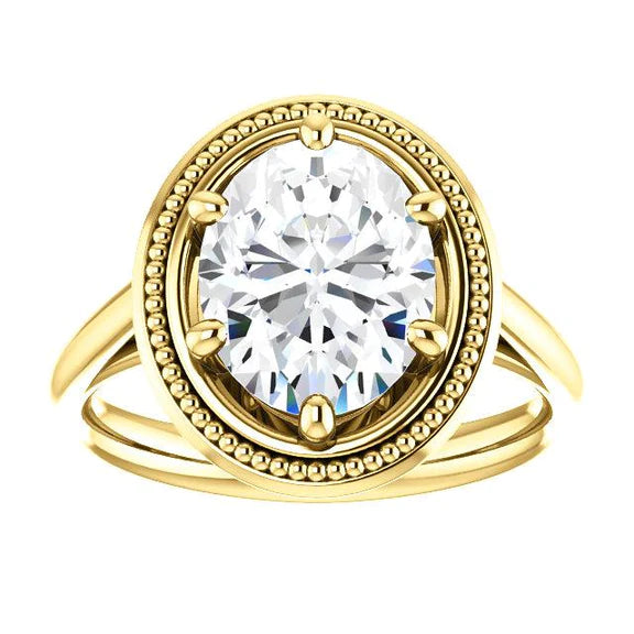 Bague Solitaire Réel Diamant Style Vintage 4 Carats Or Jaune 14K