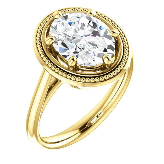 Bague Solitaire Réel Diamant Style Vintage 4 Carats Or Jaune 14K