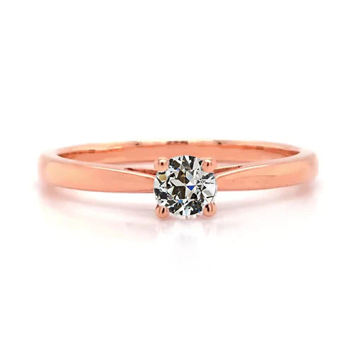 Bague Solitaire Réel Diamant Taille Ancienne Ronde Griffe Tige Conique 0.75 Carats