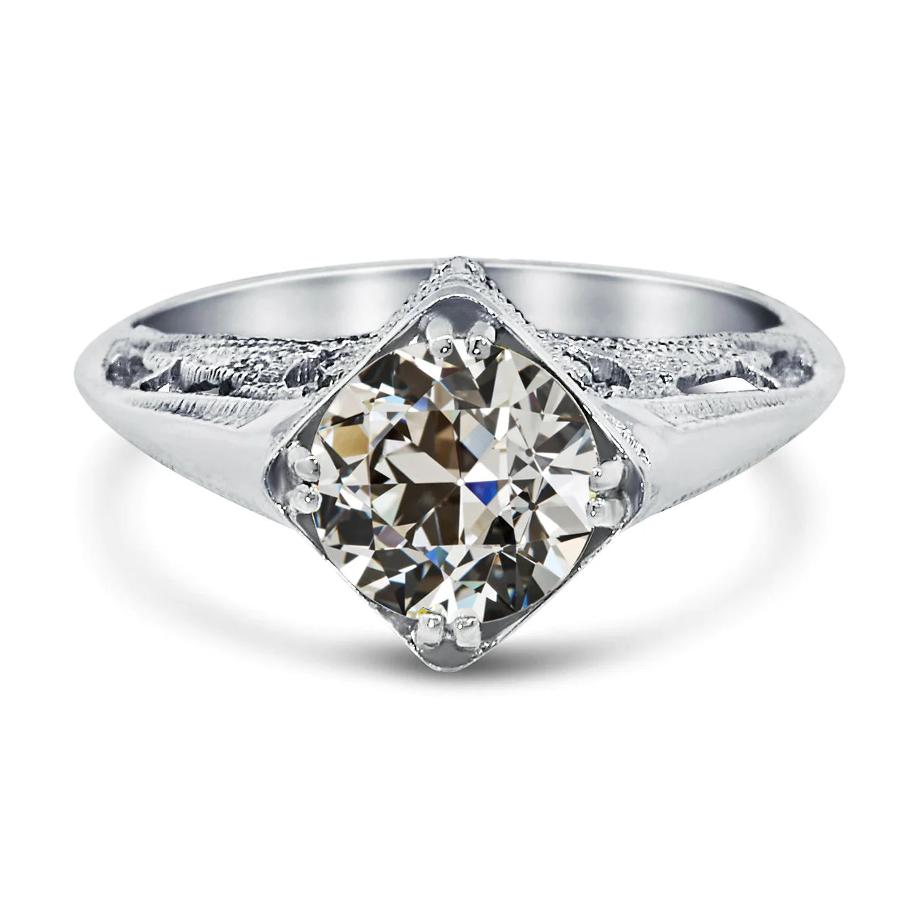 Bague Solitaire Réel Diamant Taille Ancienne Style Antique Double Griffe Sertie 2.50 Carats