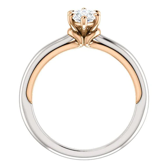 Bague Solitaire Réel Diamant Taille Marquise 1 Carat Bicolore Bijoux Dames