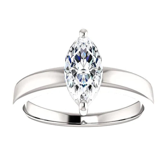 Bague Solitaire Réel Diamant Taille Marquise Or Blanc 2.50 Carats