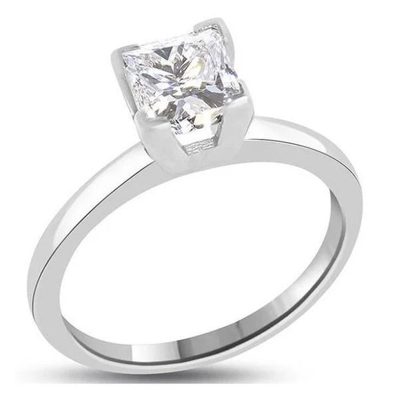 Bague Solitaire Réel Diamant Taille Princesse 0.75 Carats Or Blanc 14K