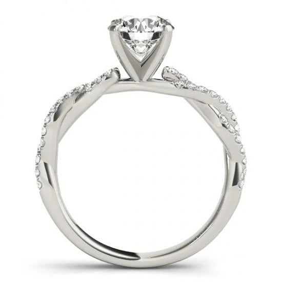 Bague Solitaire Réel Diamants Ronds 2 Carats Avec Accents Or Blanc 14K