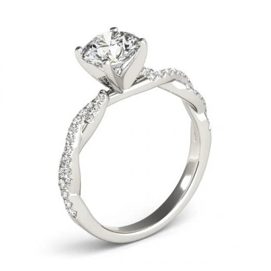 Bague Solitaire Réel Diamants Ronds 2 Carats Avec Accents Or Blanc 14K