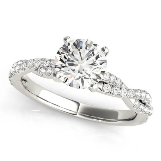Bague Solitaire Réel Diamants Ronds 2 Carats Avec Accents Or Blanc 14K